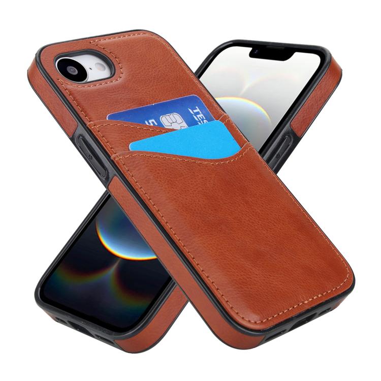 For iPhone 17e / 16e Litchi Leather Skin Card Slots Phone Case