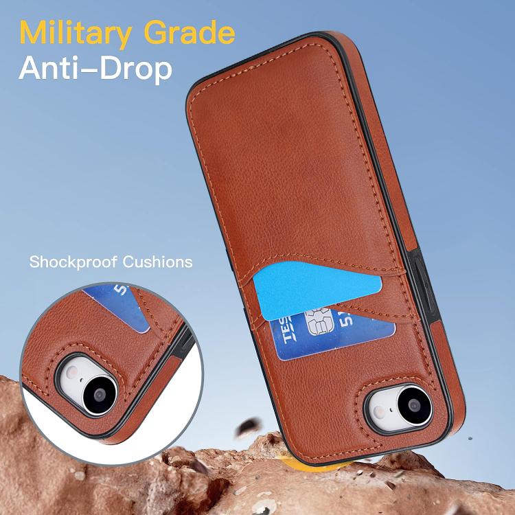 For iPhone 17e / 16e Litchi Leather Skin Card Slots Phone Case