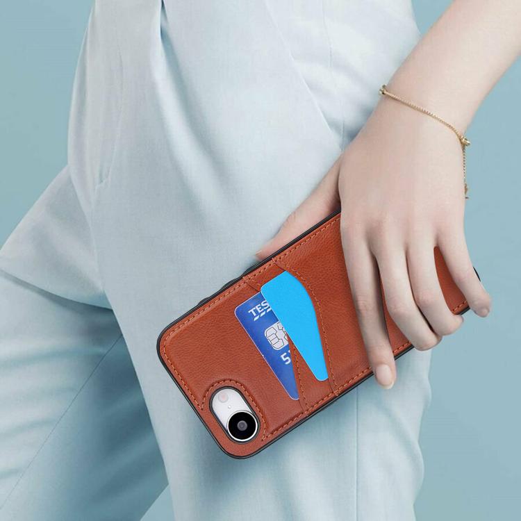 For iPhone 17e / 16e Litchi Leather Skin Card Slots Phone Case
