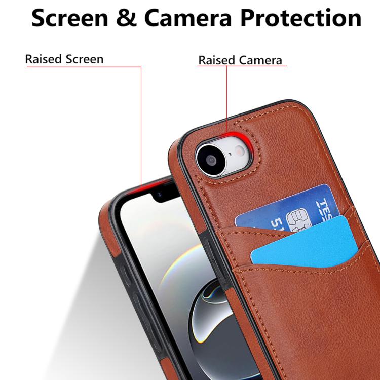 For iPhone 17e / 16e Litchi Leather Skin Card Slots Phone Case