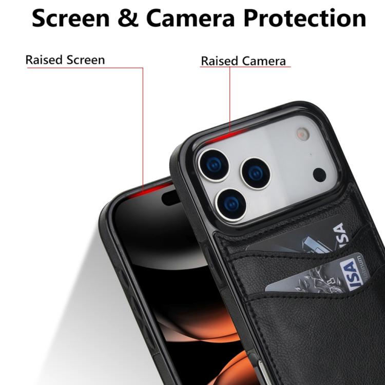 For iPhone 17 Pro Max Litchi Leather Skin Card Slots Phone Case