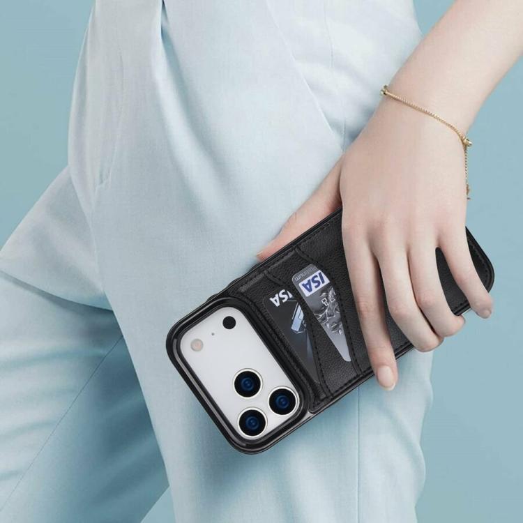 For iPhone 17 Pro Max Litchi Leather Skin Card Slots Phone Case