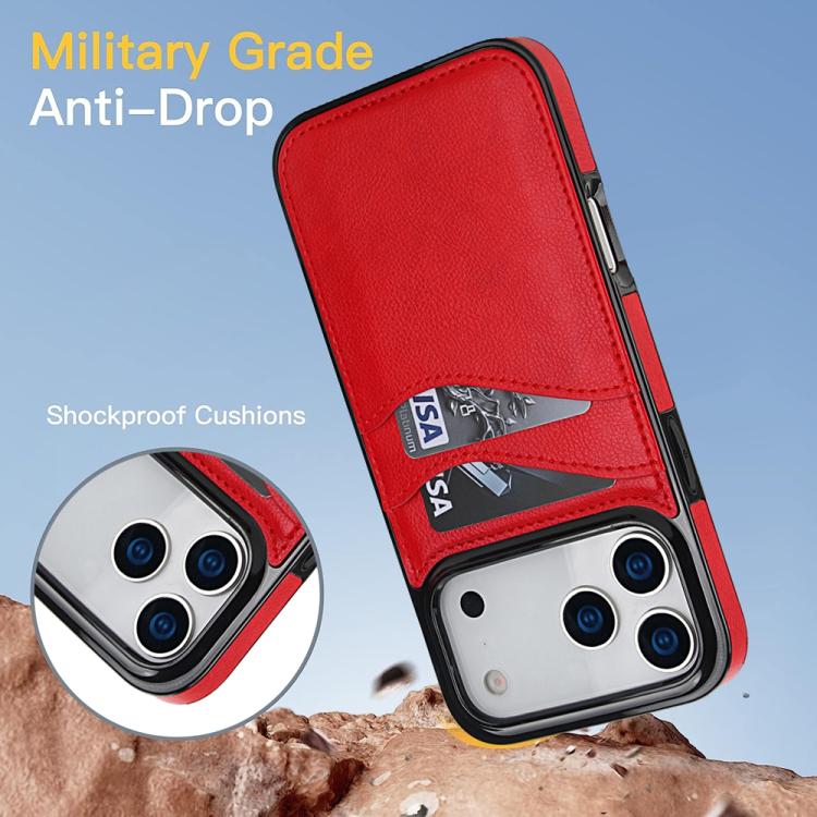 For iPhone 17 Pro Max Litchi Leather Skin Card Slots Phone Case