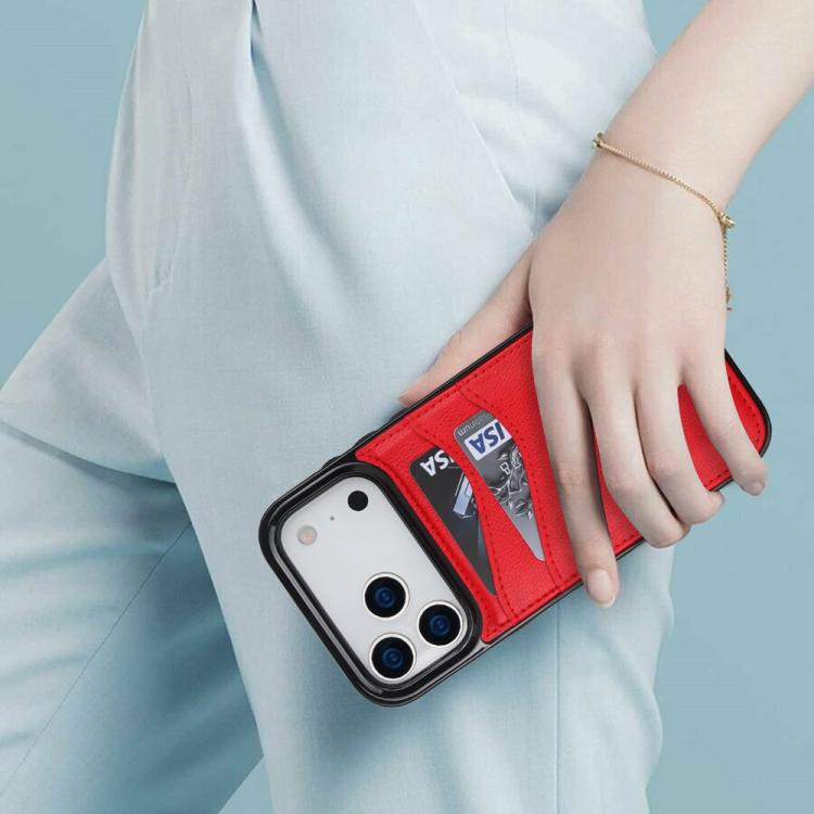 For iPhone 17 Pro Max Litchi Leather Skin Card Slots Phone Case