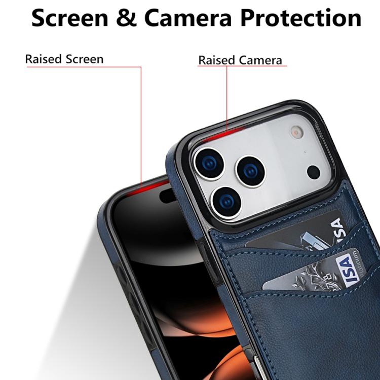 For iPhone 17 Pro Max Litchi Leather Skin Card Slots Phone Case