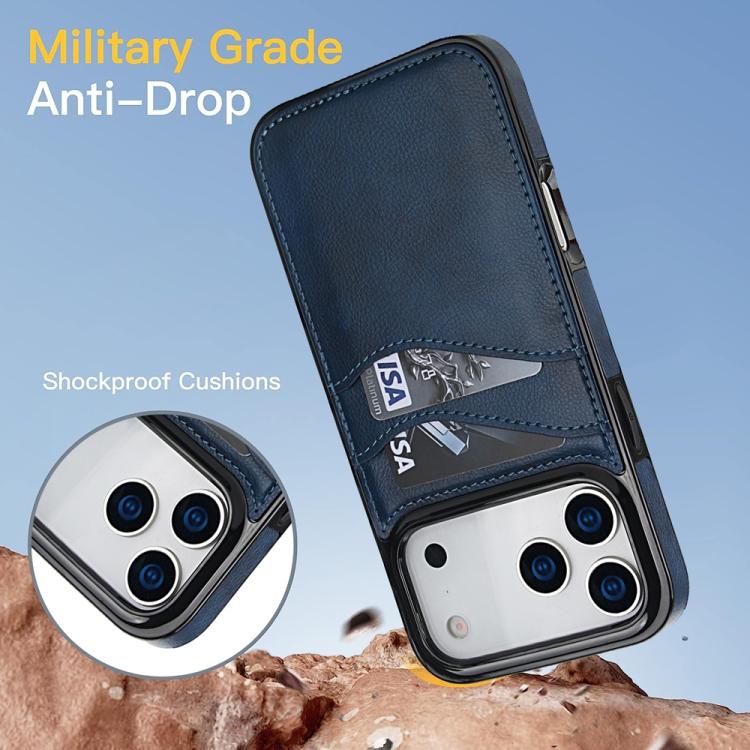For iPhone 17 Pro Max Litchi Leather Skin Card Slots Phone Case