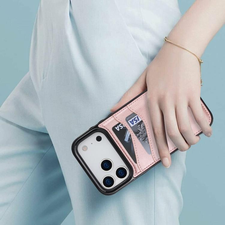 For iPhone 17 Pro Max Litchi Leather Skin Card Slots Phone Case