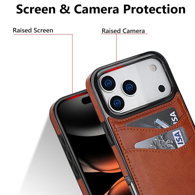 For iPhone 17 Pro Max Litchi Leather Skin Card Slots Phone Case