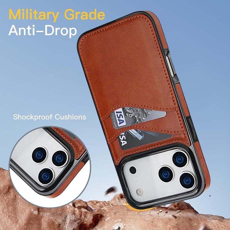 For iPhone 17 Pro Max Litchi Leather Skin Card Slots Phone Case