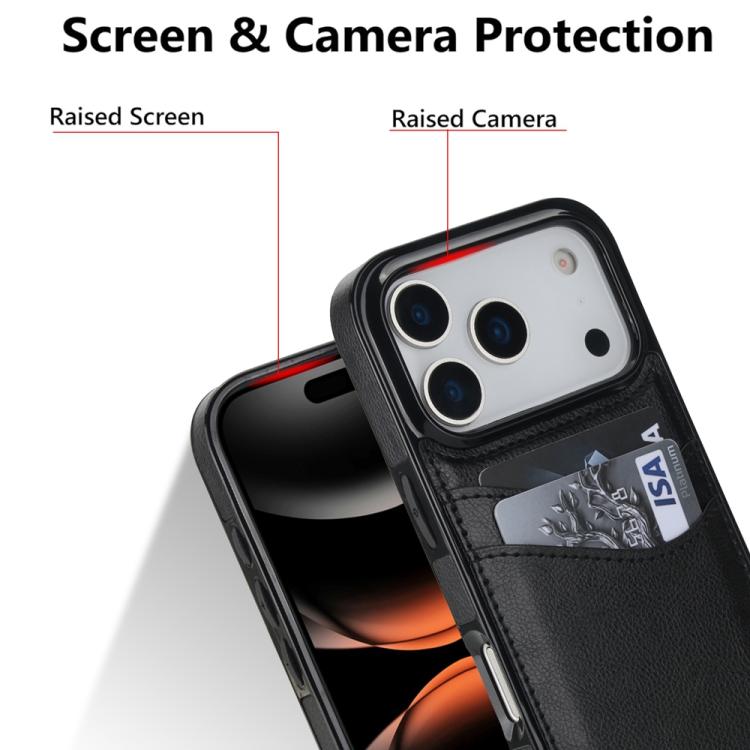 For iPhone 17 Pro Litchi Leather Skin Card Slots Phone Case
