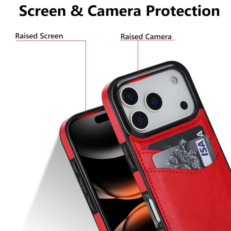 For iPhone 17 Pro Litchi Leather Skin Card Slots Phone Case