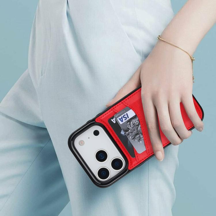 For iPhone 17 Pro Litchi Leather Skin Card Slots Phone Case