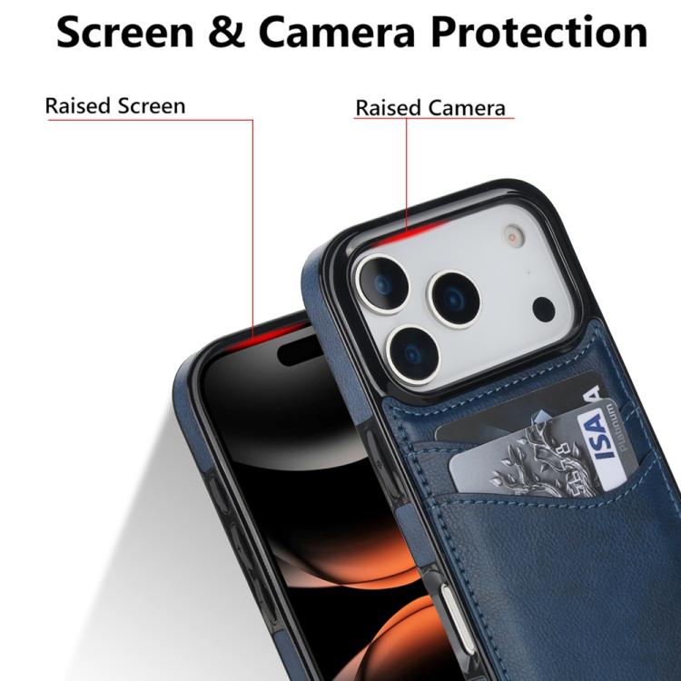 For iPhone 17 Pro Litchi Leather Skin Card Slots Phone Case