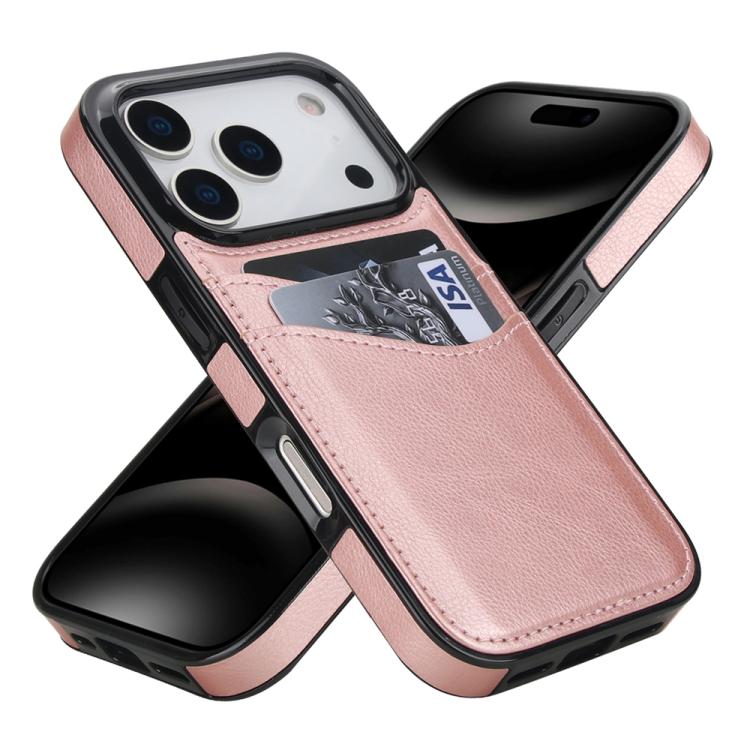For iPhone 17 Pro Litchi Leather Skin Card Slots Phone Case