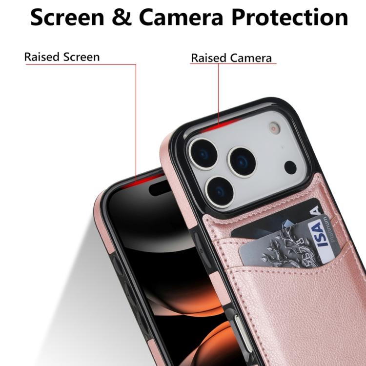 For iPhone 17 Pro Litchi Leather Skin Card Slots Phone Case