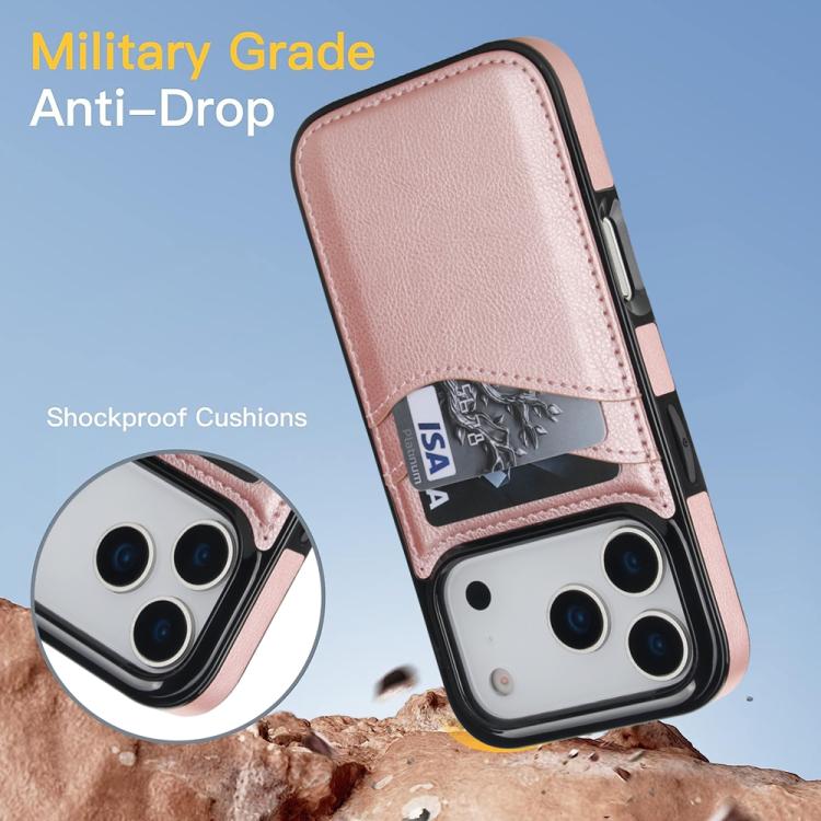 For iPhone 17 Pro Litchi Leather Skin Card Slots Phone Case