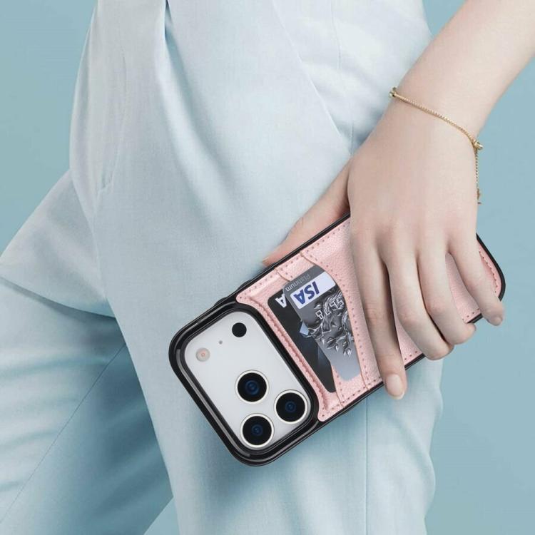 For iPhone 17 Pro Litchi Leather Skin Card Slots Phone Case