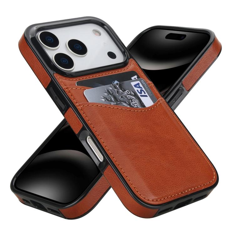 For iPhone 17 Pro Litchi Leather Skin Card Slots Phone Case