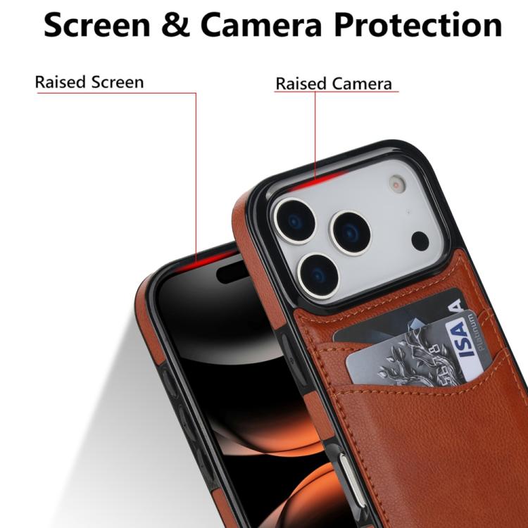 For iPhone 17 Pro Litchi Leather Skin Card Slots Phone Case