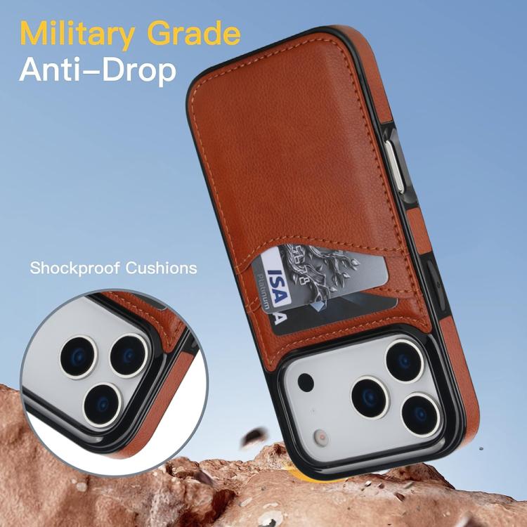 For iPhone 17 Pro Litchi Leather Skin Card Slots Phone Case