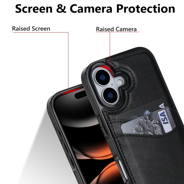 For iPhone 17 Litchi Leather Skin Card Slots Phone Case