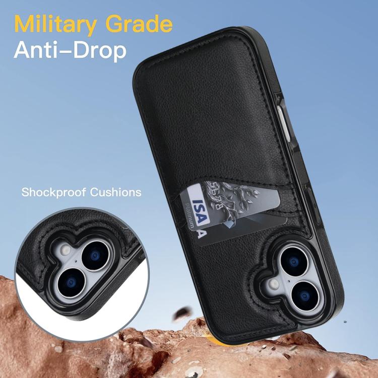 For iPhone 17 Litchi Leather Skin Card Slots Phone Case