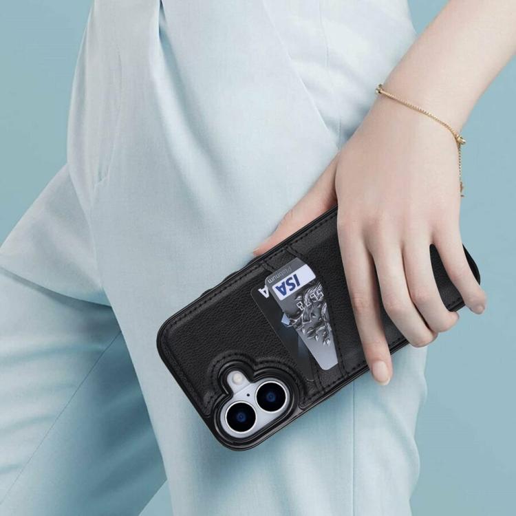 For iPhone 17 Litchi Leather Skin Card Slots Phone Case