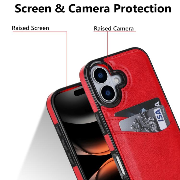 For iPhone 17 Litchi Leather Skin Card Slots Phone Case