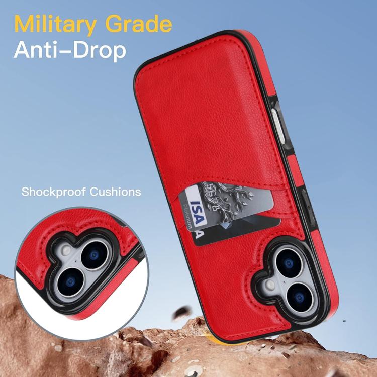 For iPhone 17 Litchi Leather Skin Card Slots Phone Case