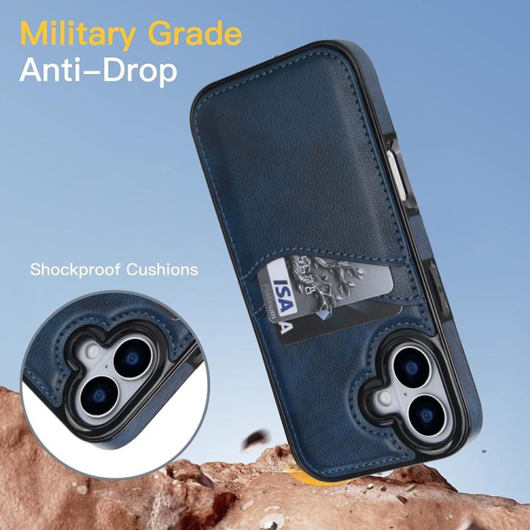 For iPhone 17 Litchi Leather Skin Card Slots Phone Case