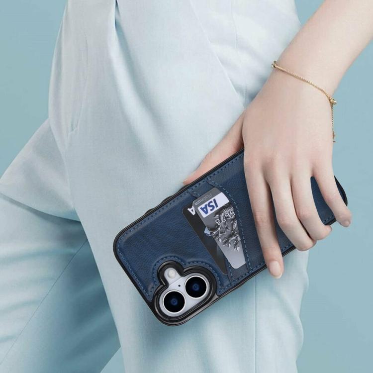 For iPhone 17 Litchi Leather Skin Card Slots Phone Case