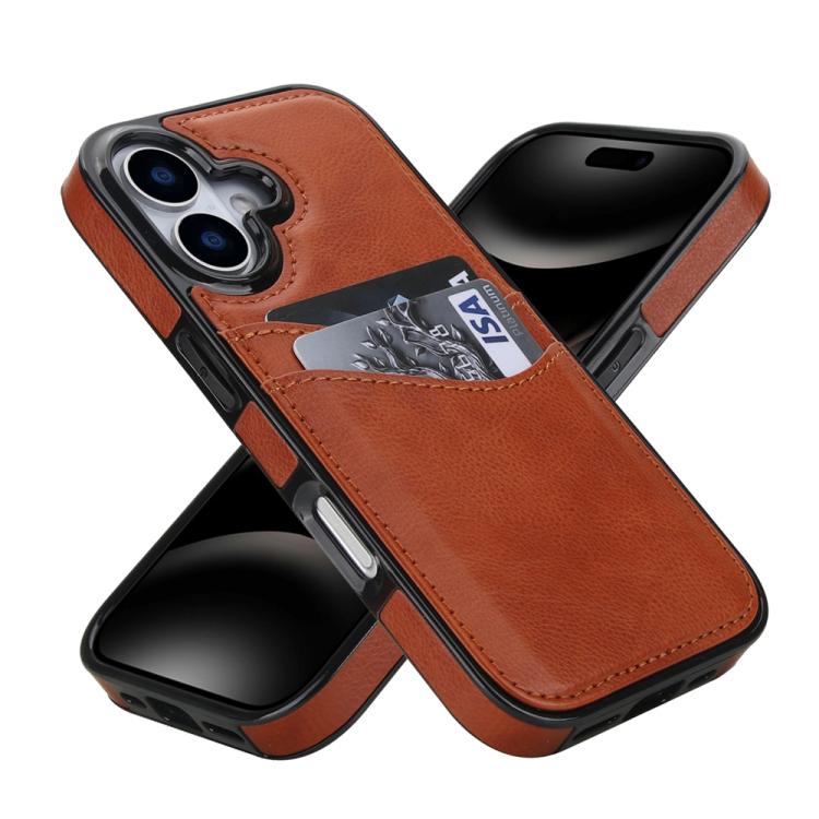 For iPhone 17 Litchi Leather Skin Card Slots Phone Case