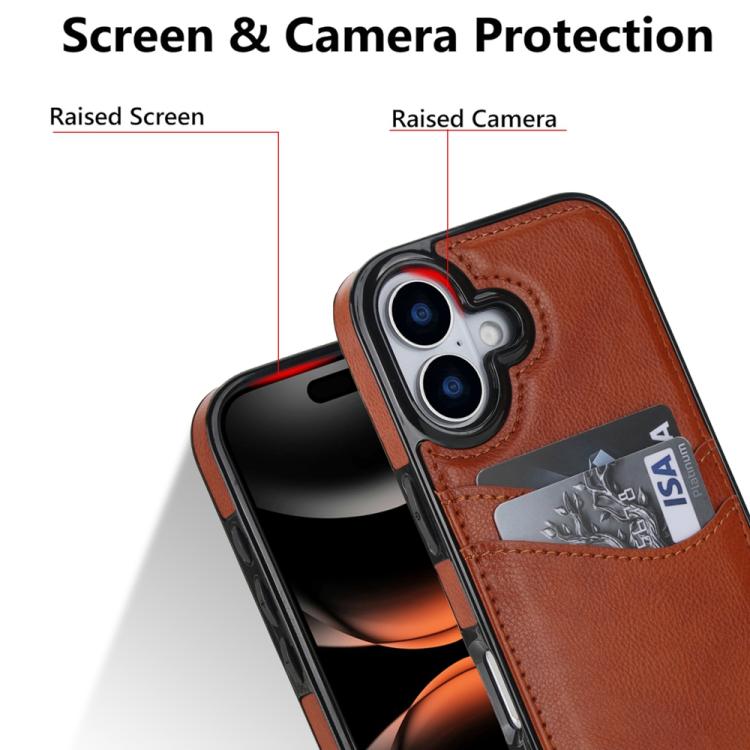 For iPhone 17 Litchi Leather Skin Card Slots Phone Case