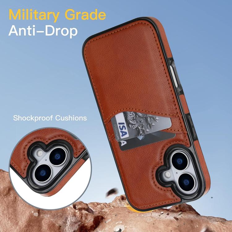 For iPhone 17 Litchi Leather Skin Card Slots Phone Case