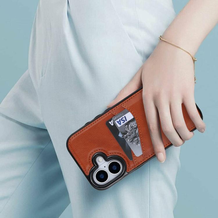 For iPhone 17 Litchi Leather Skin Card Slots Phone Case