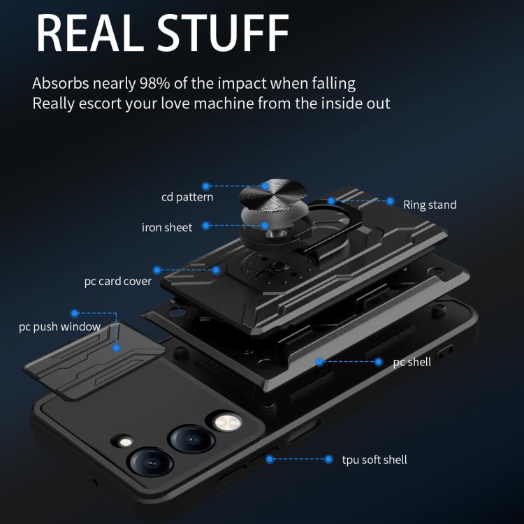For vivo Y29s 5G / Y04 4G Sliding Camshield TPU+PC Phone Case with Card Slot