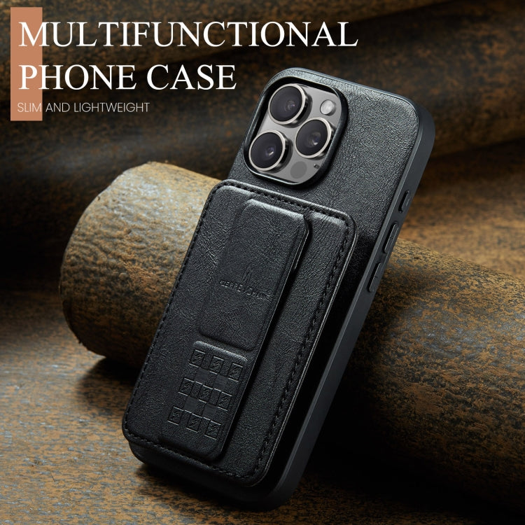 For iPhone 16 Pro Max Fierre Shann Oil Wax Cow Leather Card Holder Back Phone Case