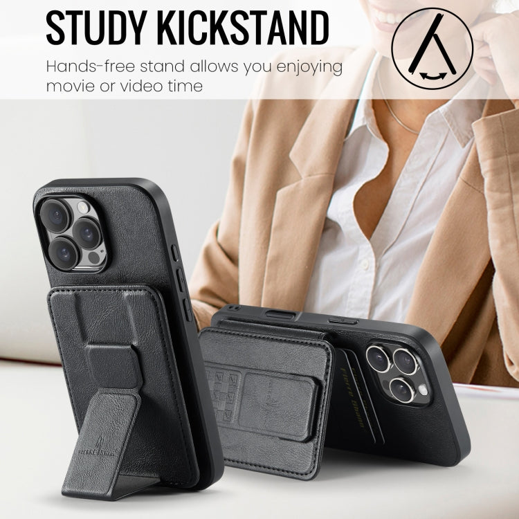For iPhone 16 Pro Max Fierre Shann Oil Wax Cow Leather Card Holder Back Phone Case