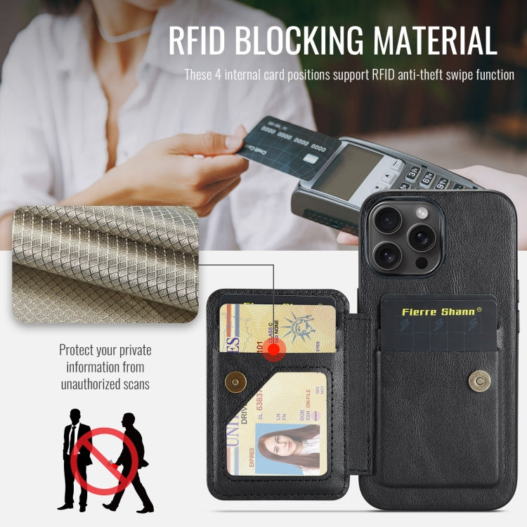 For iPhone 16 Pro Max Fierre Shann Oil Wax Cow Leather Card Holder Back Phone Case
