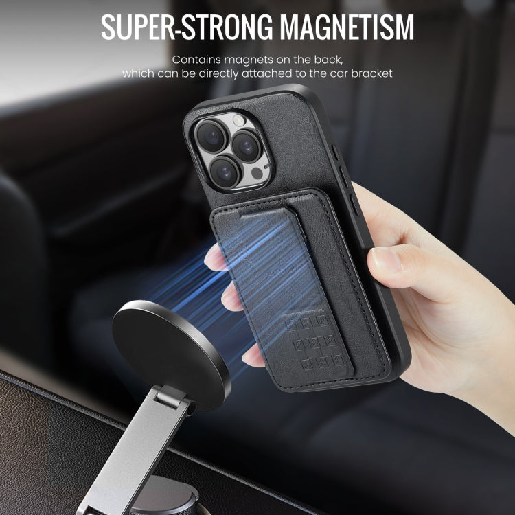 For iPhone 16 Pro Max Fierre Shann Oil Wax Cow Leather Card Holder Back Phone Case