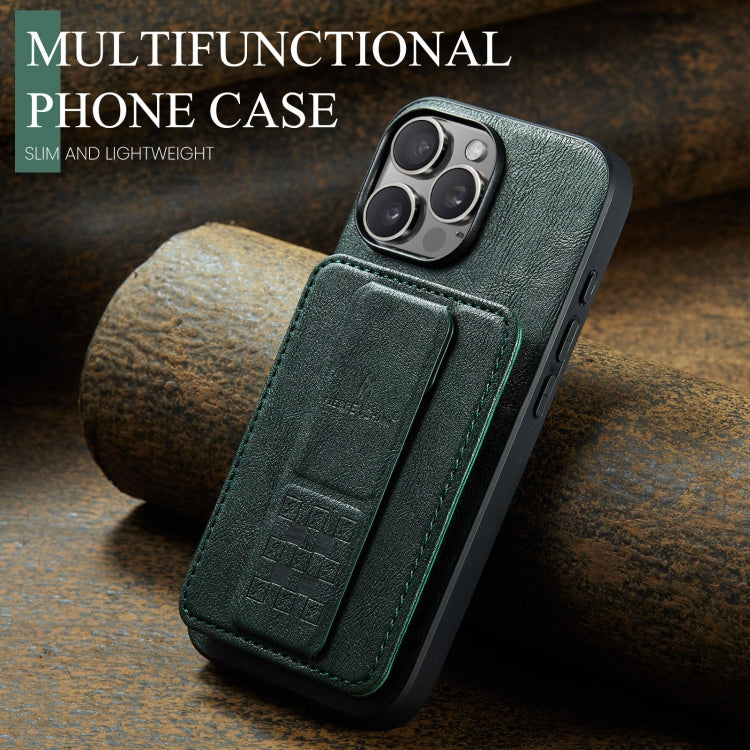 For iPhone 16 Pro Max Fierre Shann Oil Wax Cow Leather Card Holder Back Phone Case