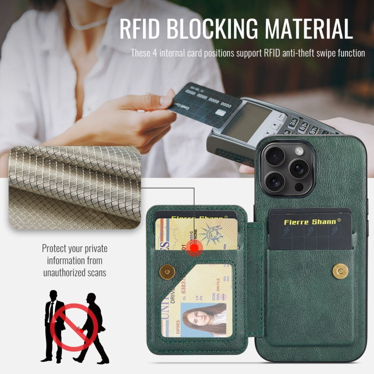 For iPhone 16 Pro Max Fierre Shann Oil Wax Cow Leather Card Holder Back Phone Case