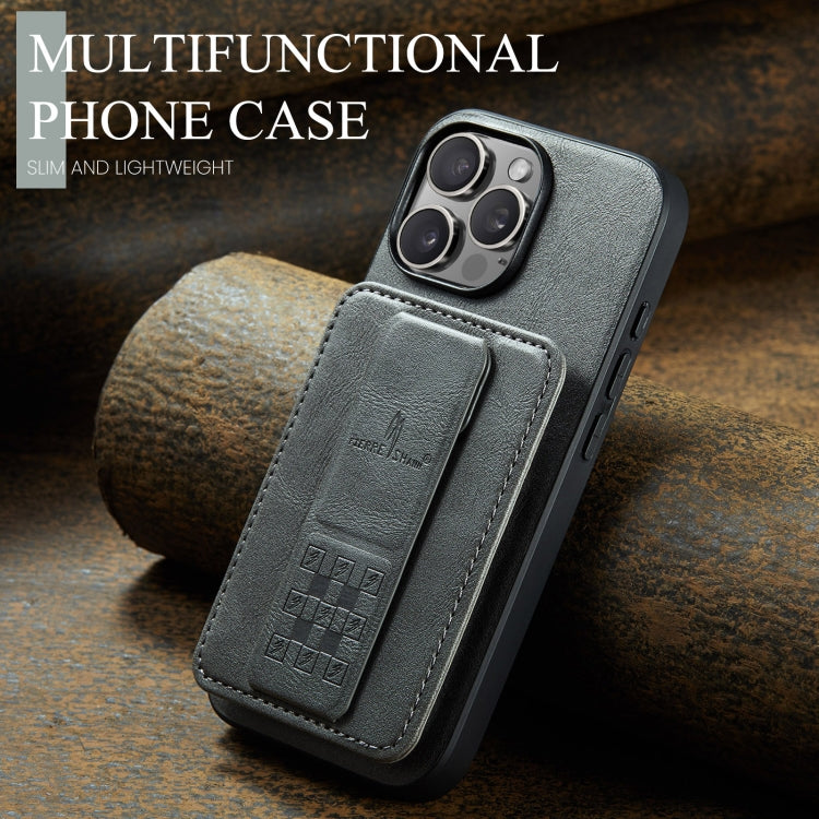 For iPhone 16 Pro Max Fierre Shann Oil Wax Cow Leather Card Holder Back Phone Case
