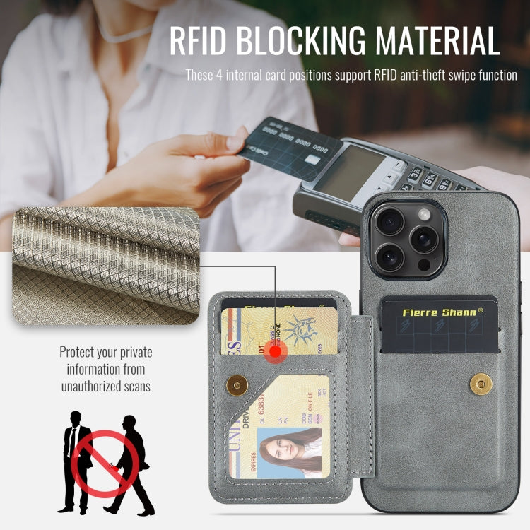 For iPhone 16 Pro Max Fierre Shann Oil Wax Cow Leather Card Holder Back Phone Case