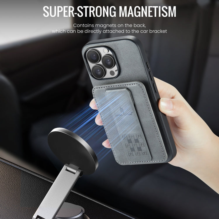 For iPhone 16 Pro Max Fierre Shann Oil Wax Cow Leather Card Holder Back Phone Case