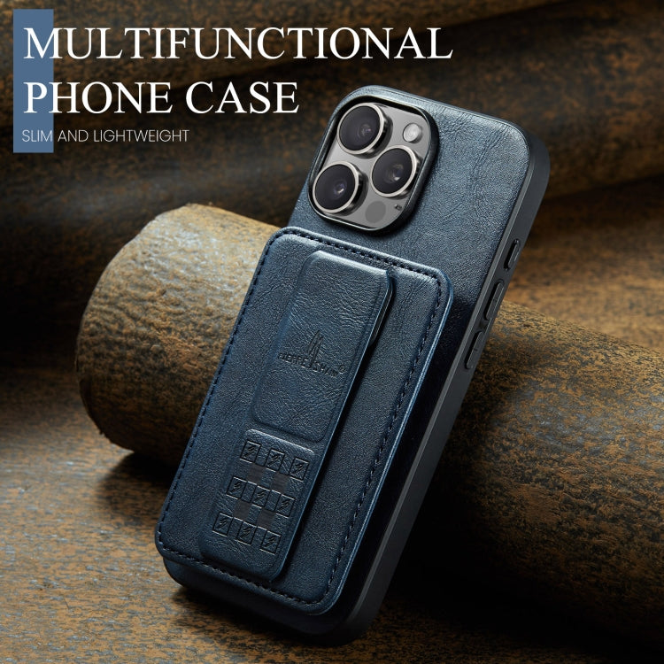 For iPhone 16 Pro Max Fierre Shann Oil Wax Cow Leather Card Holder Back Phone Case