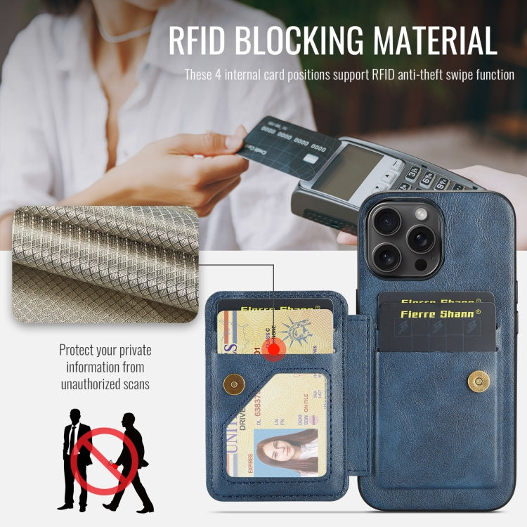 For iPhone 16 Pro Max Fierre Shann Oil Wax Cow Leather Card Holder Back Phone Case