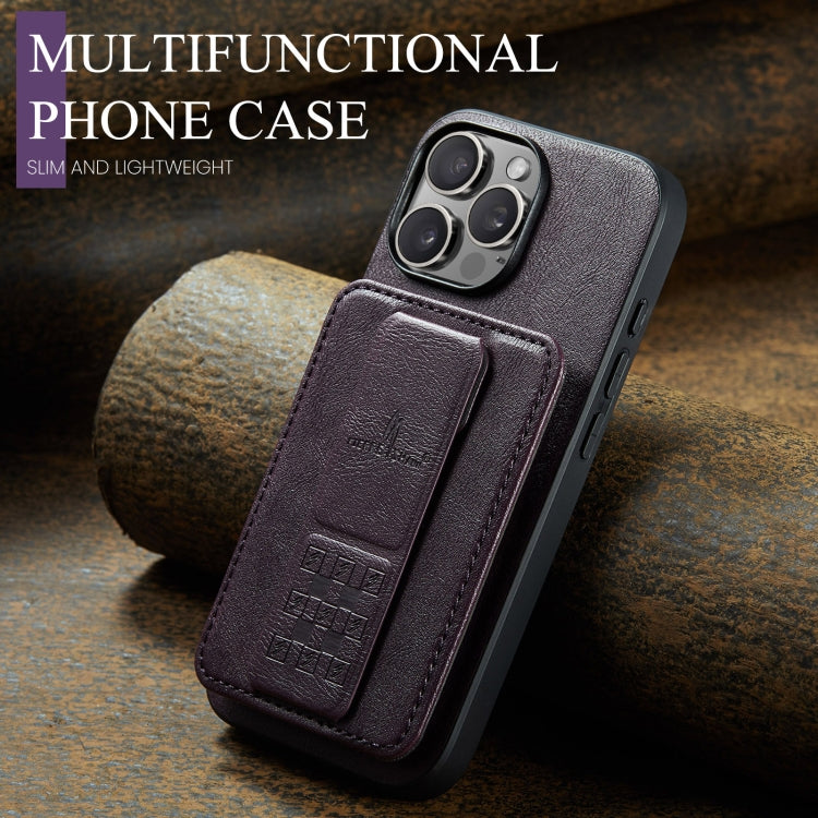 For iPhone 16 Pro Max Fierre Shann Oil Wax Cow Leather Card Holder Back Phone Case