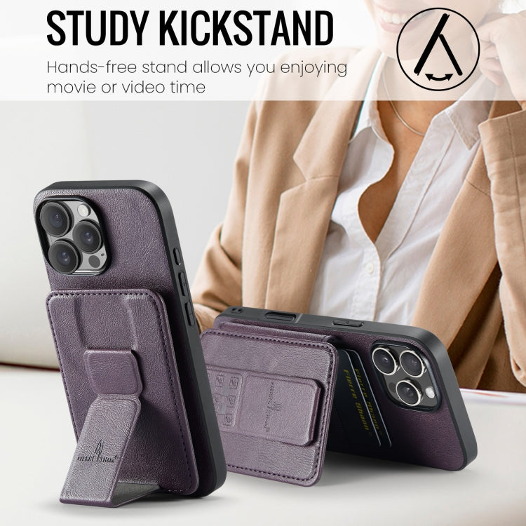 For iPhone 16 Pro Max Fierre Shann Oil Wax Cow Leather Card Holder Back Phone Case