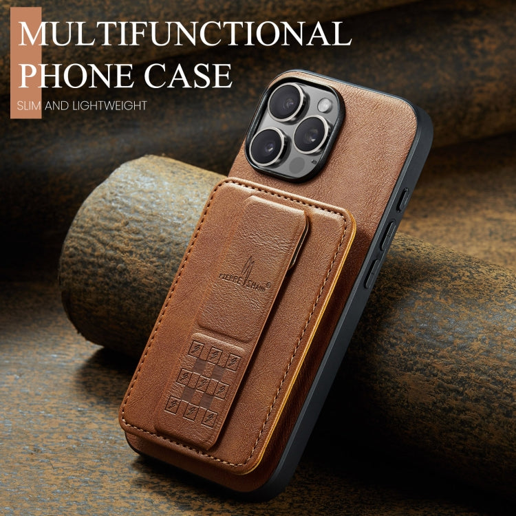 For iPhone 16 Pro Max Fierre Shann Oil Wax Cow Leather Card Holder Back Phone Case